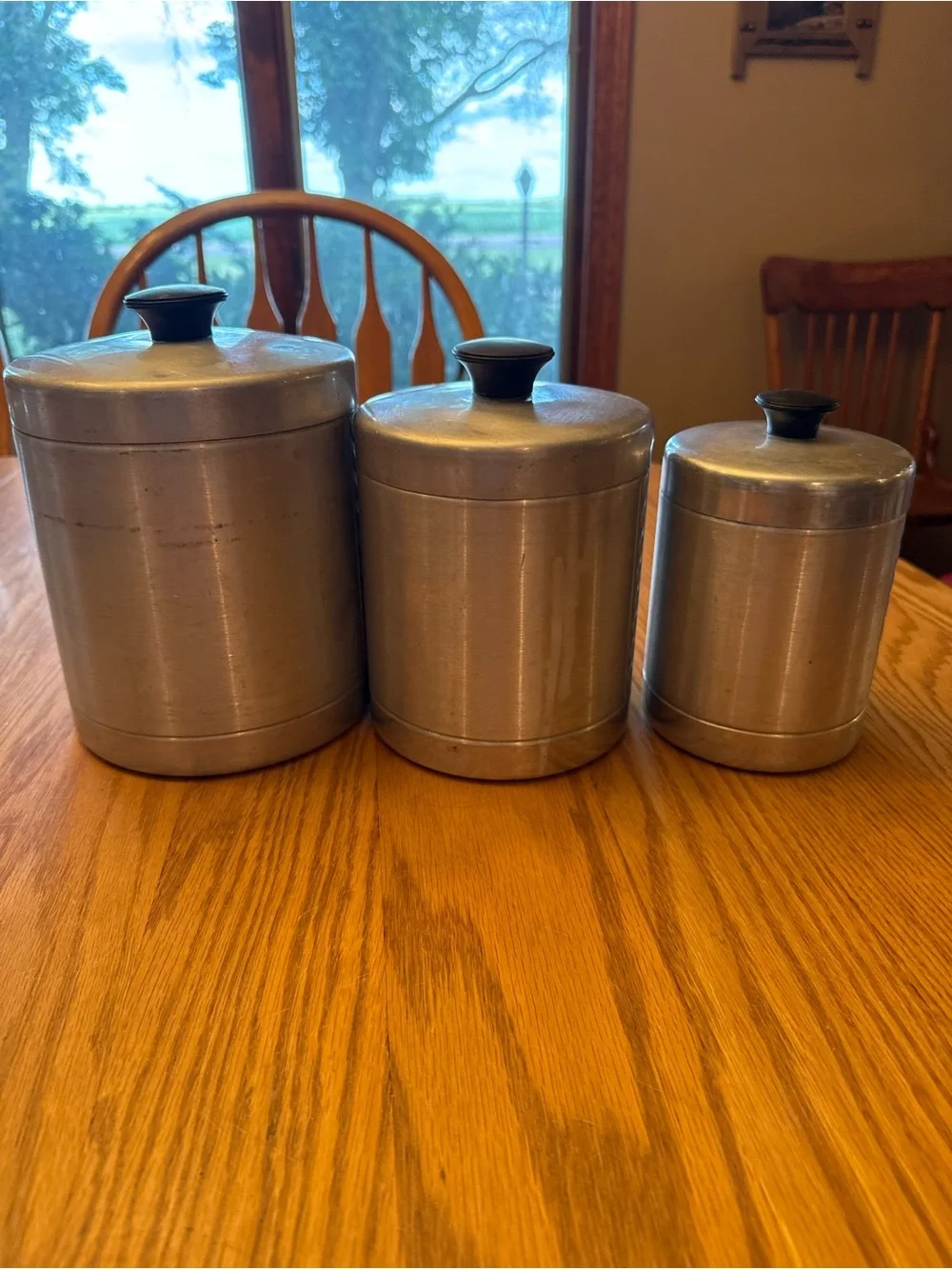 Vintage Essex Aluminum Metal Canister Set with Black Knob Lids